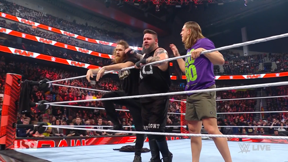 Matt Riddle and Sami Zayn rescue Kevin Owens from The Bloodline on WWE Raw.