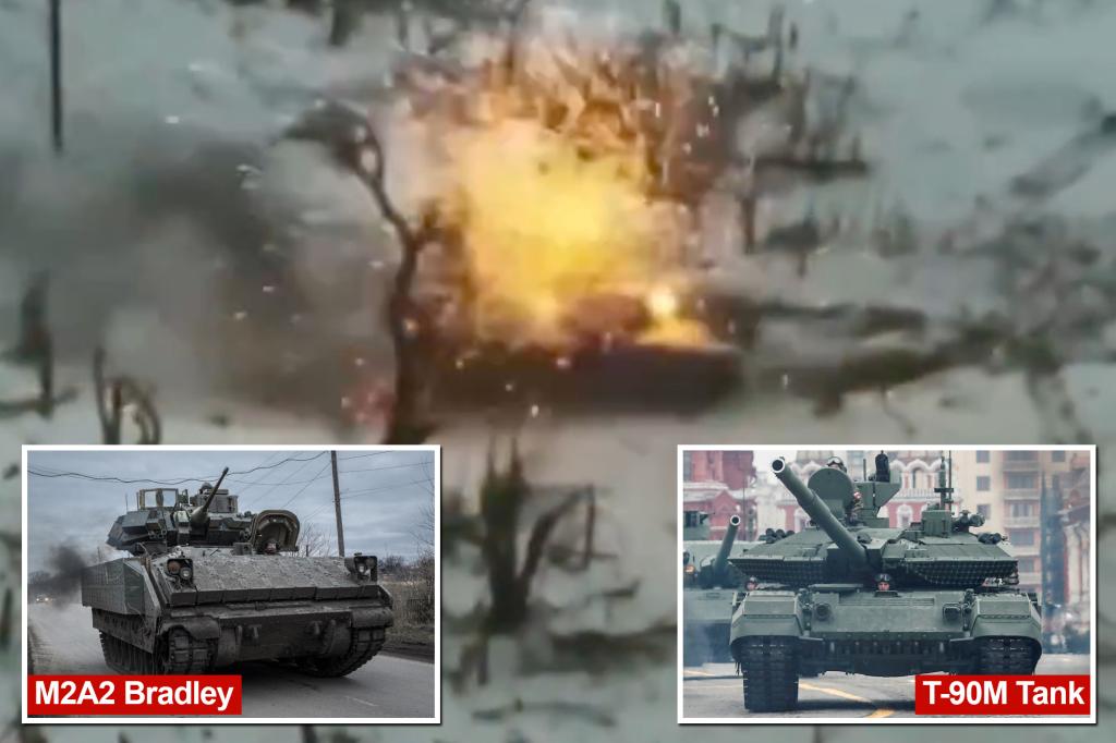 "US Bradley Vehicle Destroys Russian Tank in Ukraine"
