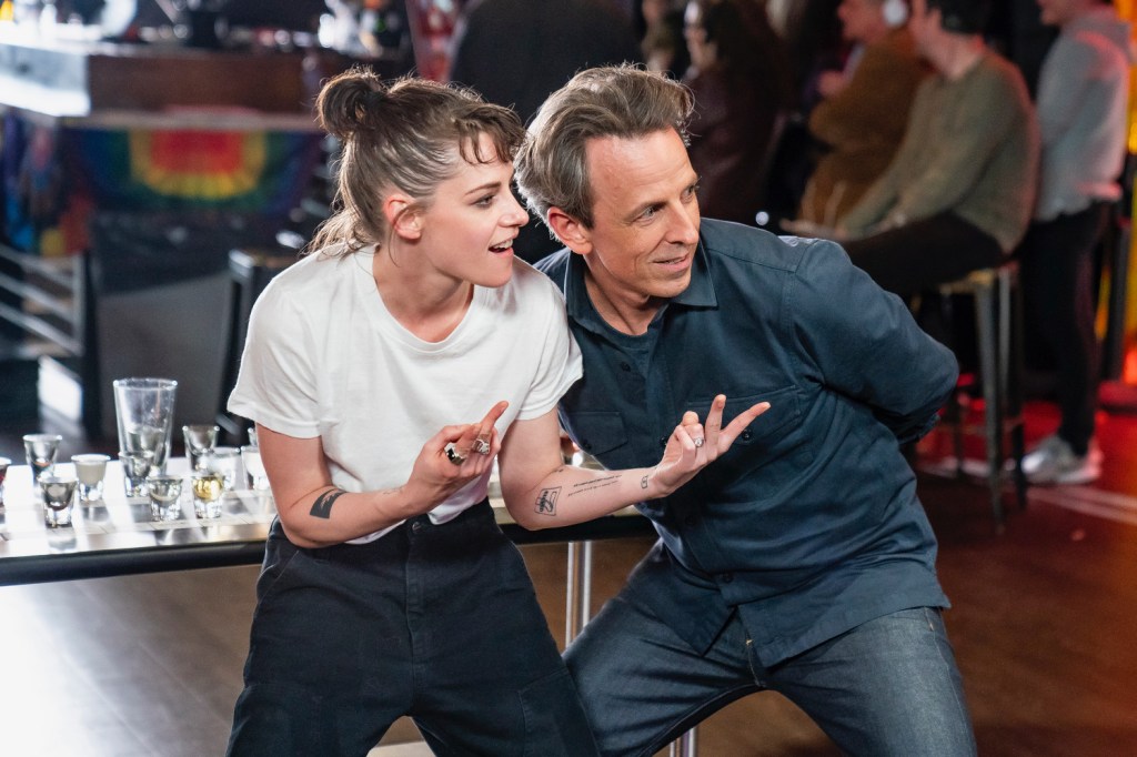 "Kristen Stewart Gives Seth Meyers a 'Lesbian Makeover' During Day Drinking"
