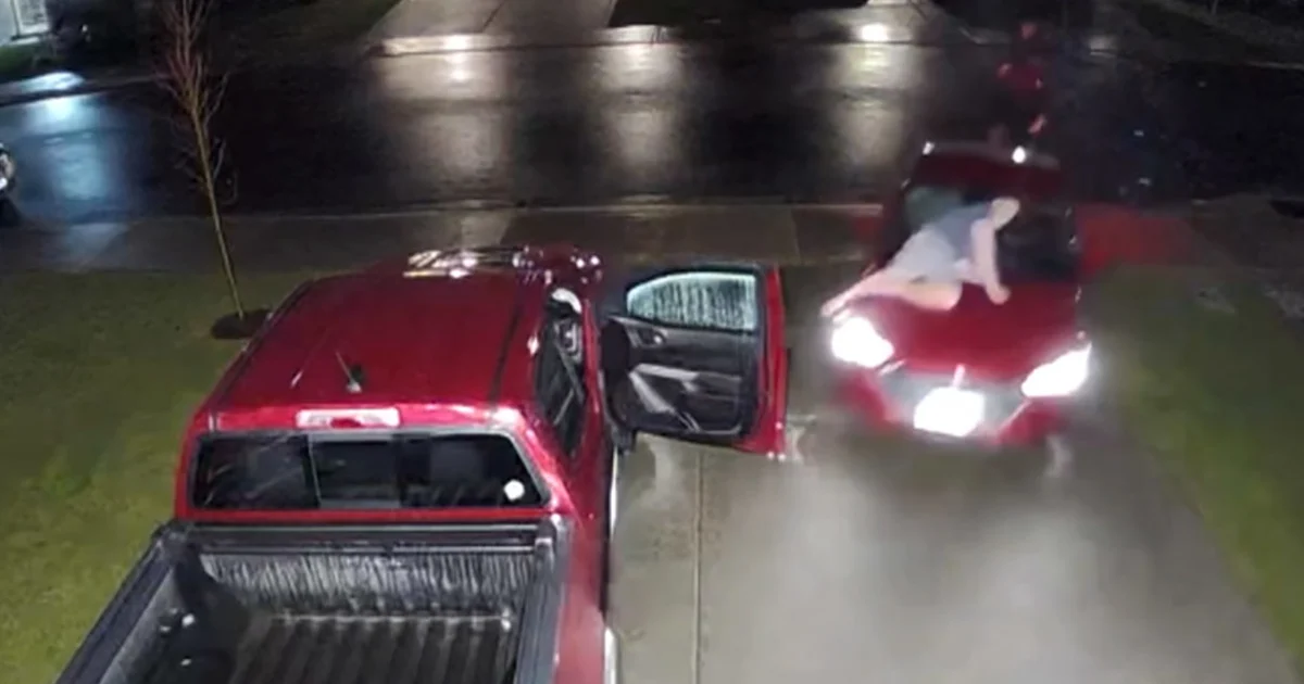 "Doorbell Camera Captures Man Fighting Off Would-Be Thief, Narrowly Avoiding Being Run Over"