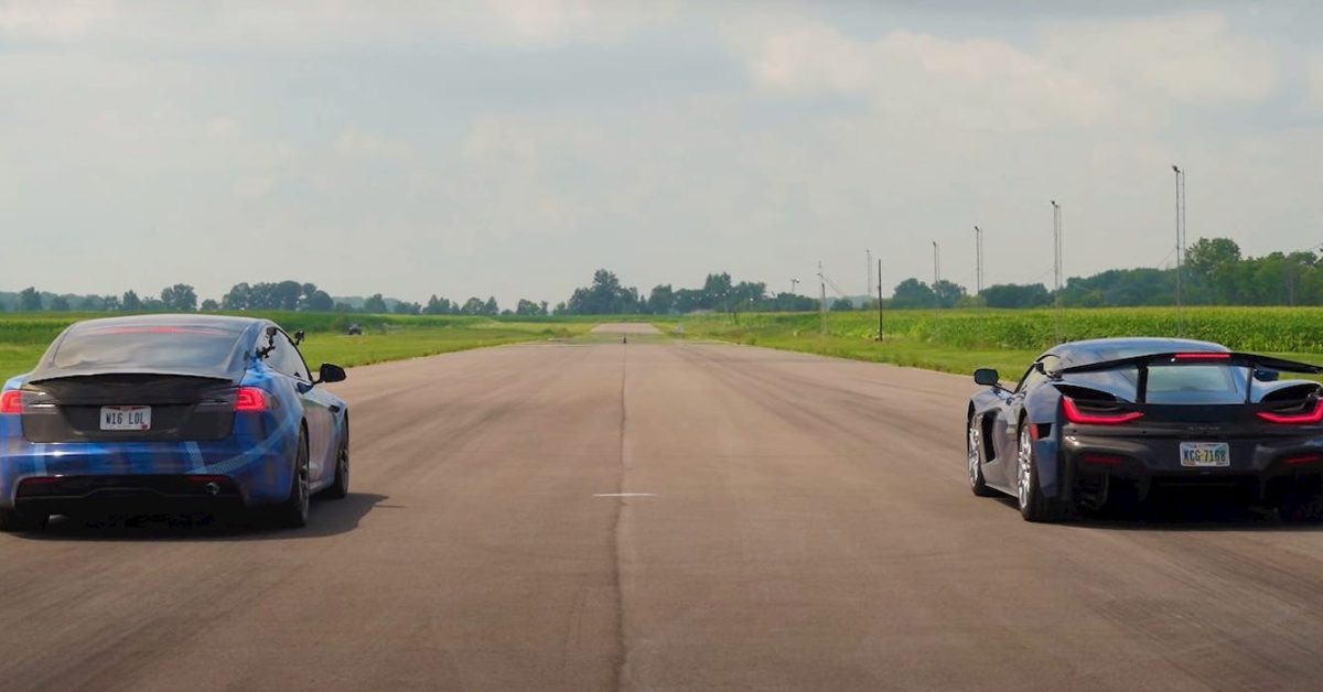 Featured image for "Electrifying Showdown: Rimac Nevera, Bugatti Chiron SuperSport, and Tesla Plaid Battle in Epic Drag Race"