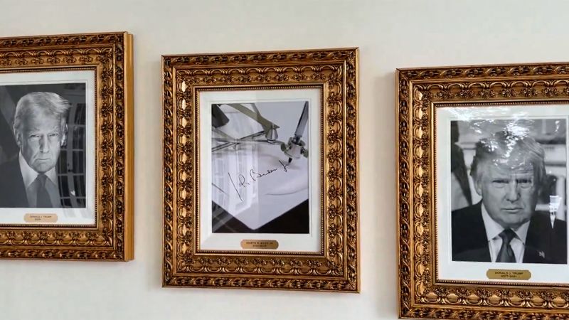 Featured image for Trump Mocks Biden with Autopen Portrait in White House 'Walk of Fame'