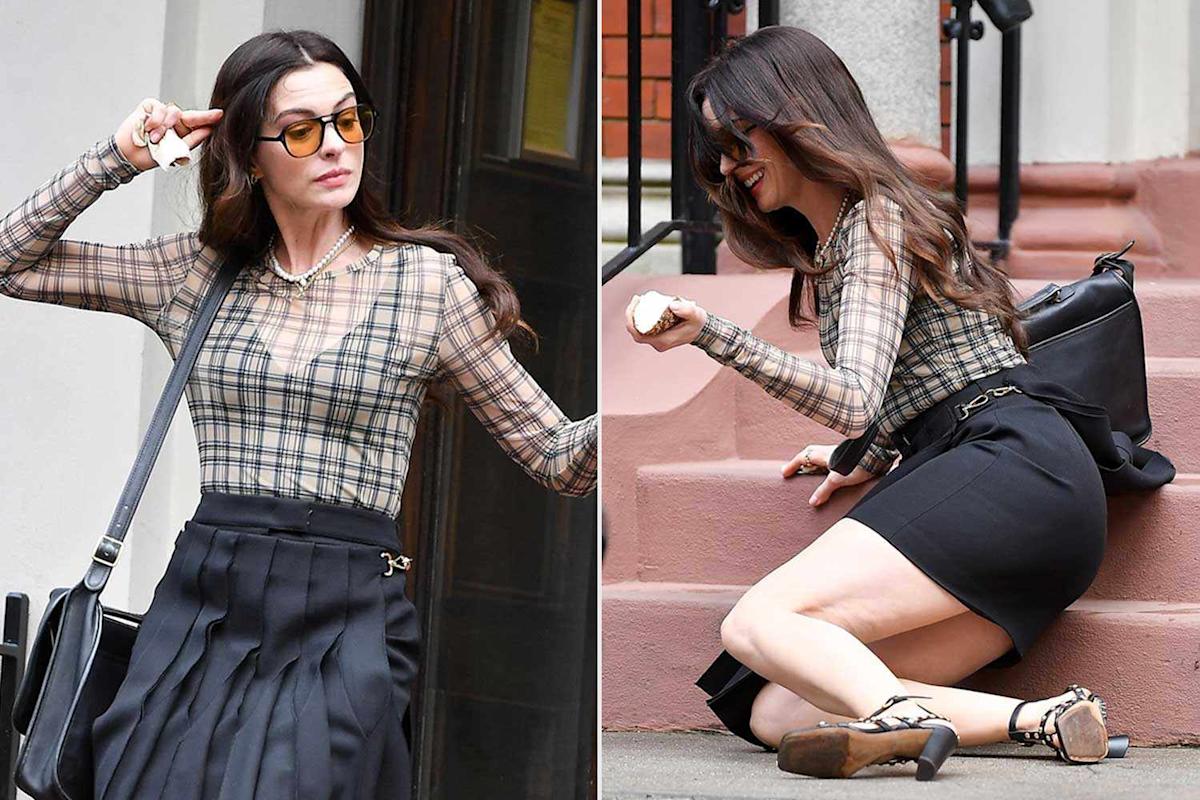 Featured image for Anne Hathaway Falls on Set of 'The Devil Wears Prada 2' but Recovers Gracefully