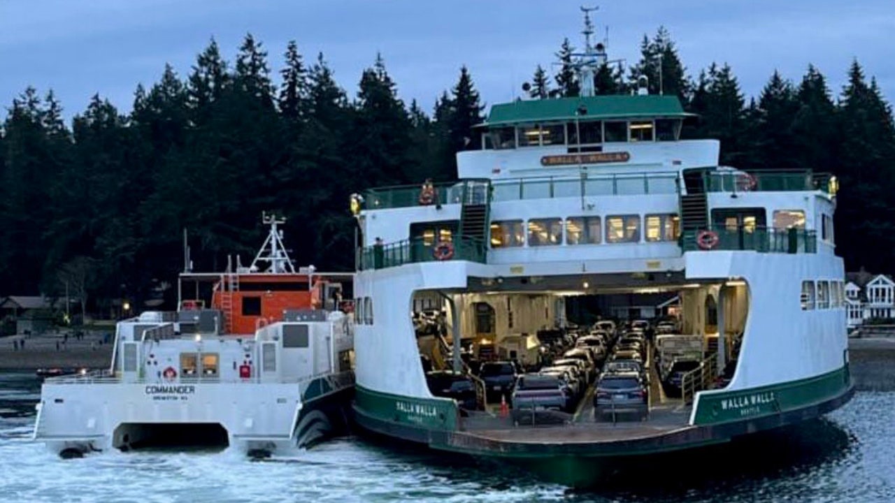 US Navy sailors assist passengers after ferry runs aground in Washington state.