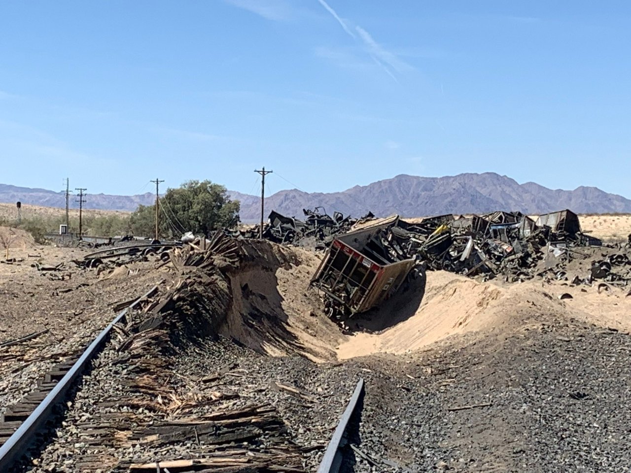 Featured image for Massive Train Derailment in California's Mojave Desert.