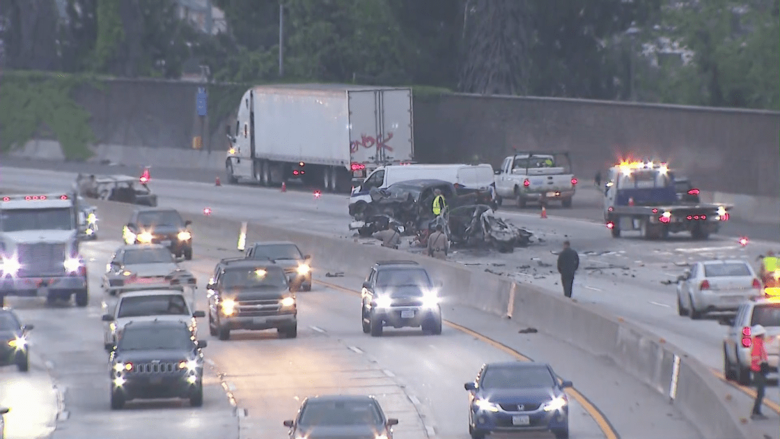 Featured image for Deadly Fiery Crashes Shut Down Lanes on 101 Freeway in East Hollywood.