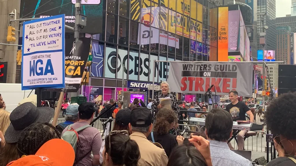 Broadway Stars Unite for Writers Strike Rally in New York