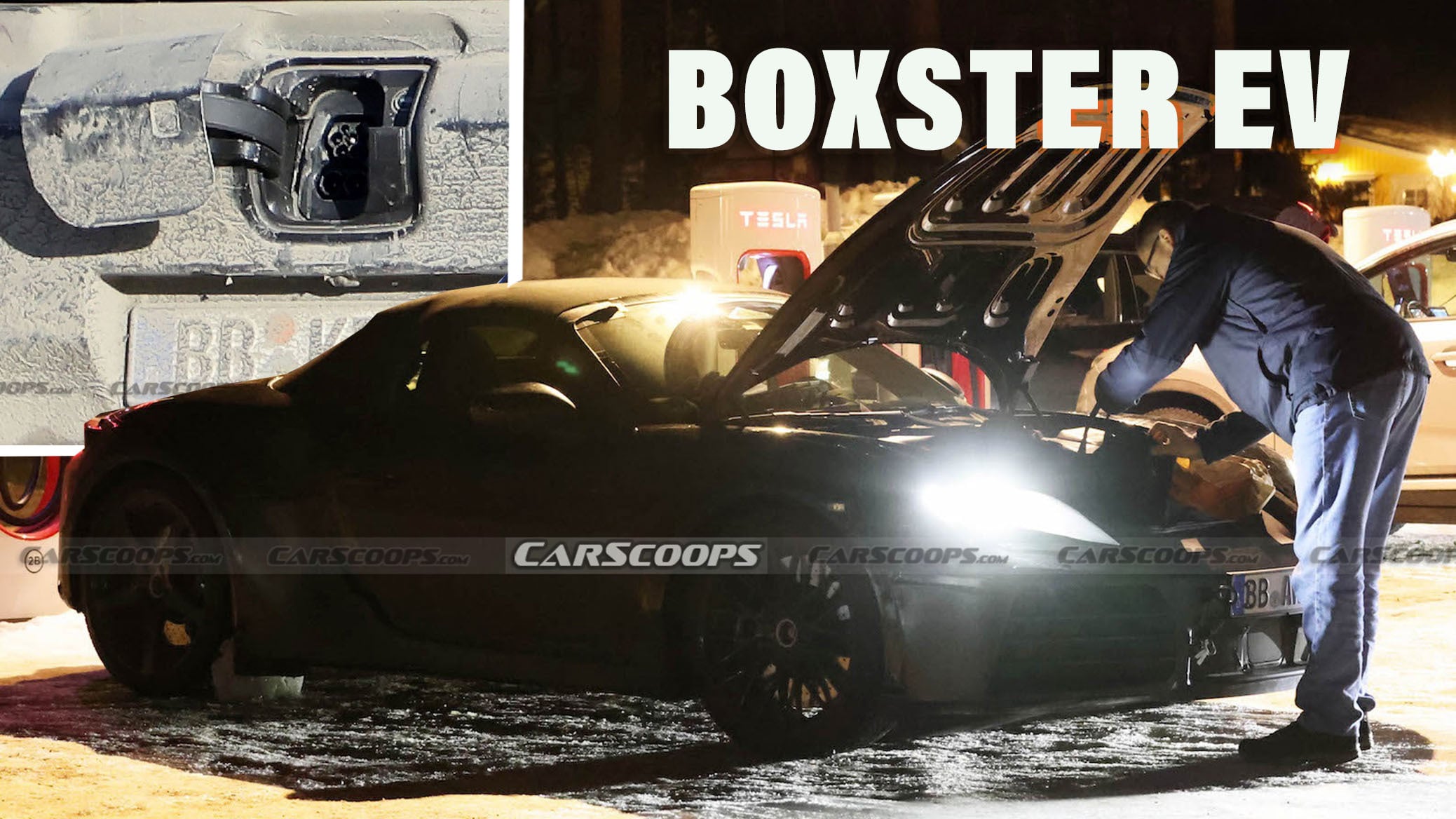 Featured image for "New Porsche Boxster EV Prototype Unveils Charging Port and Frunk Design"