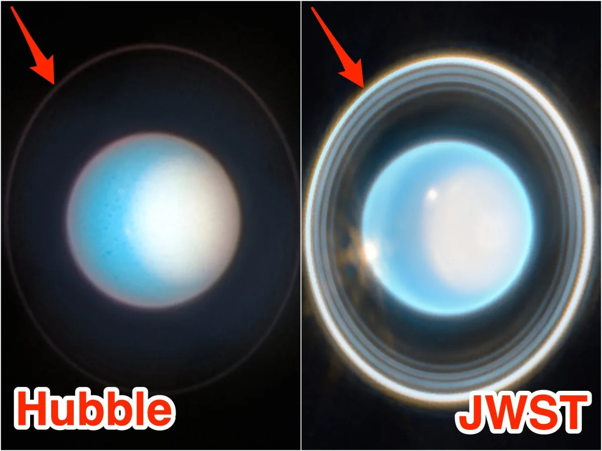 James Webb telescope reveals unseen rings of Uranus.