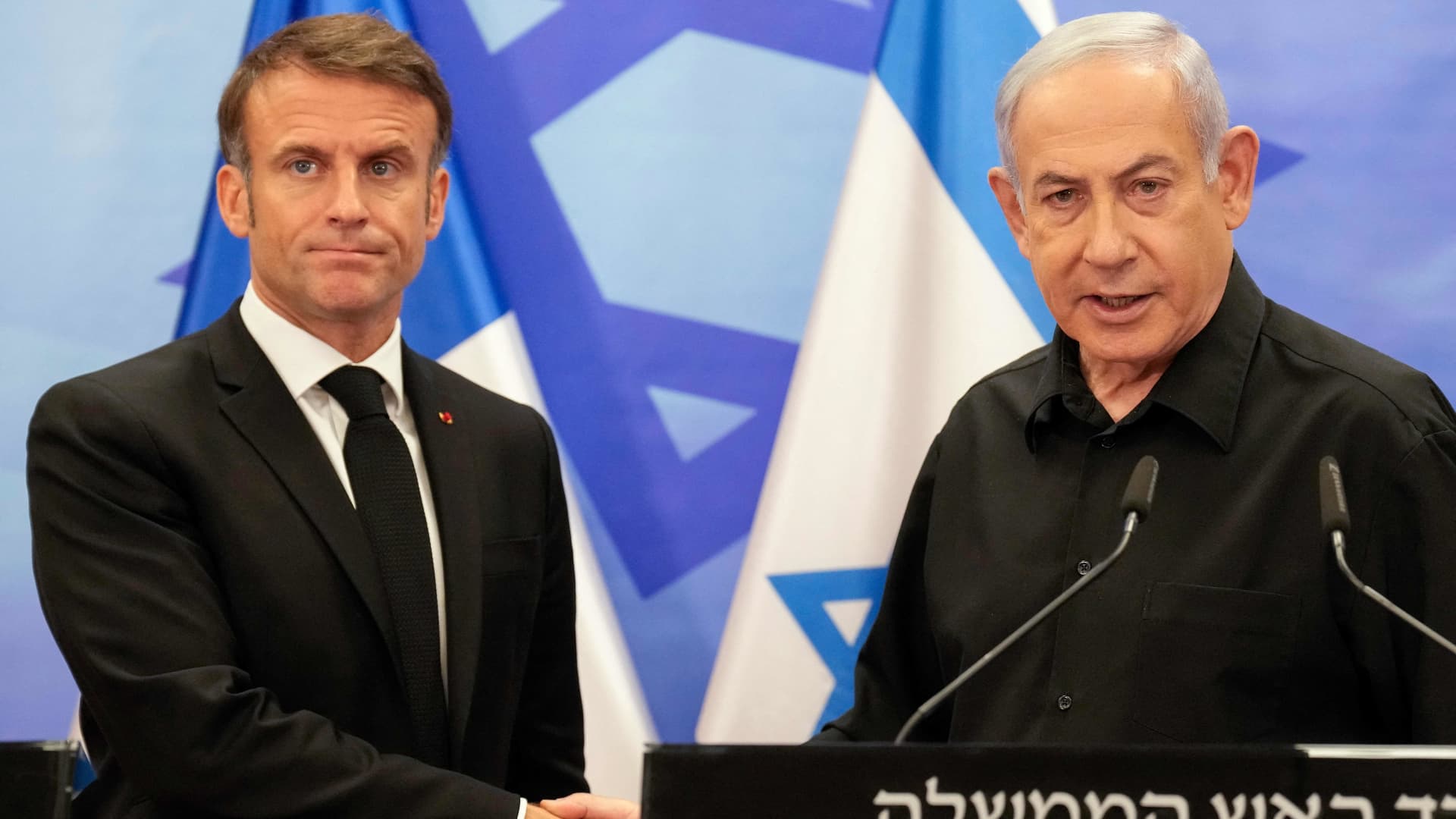 "France's Macron proposes anti-IS coalition fights Hamas as Israel-Hamas war rages and hostages are freed"