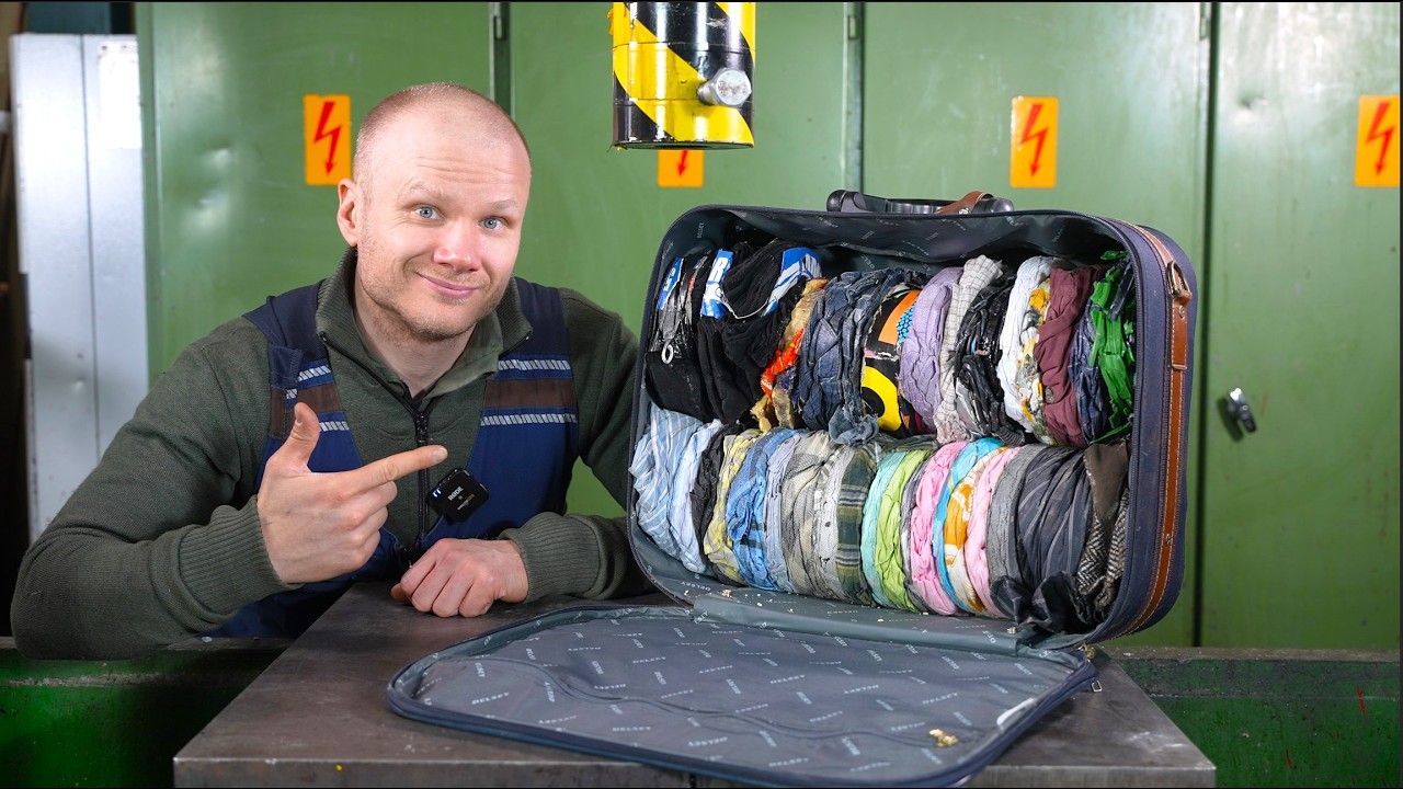 Featured image for "Efficient Packing: Week's Worth of Clothes Compressed with 150-Ton Hydraulic Press for Carry-On"