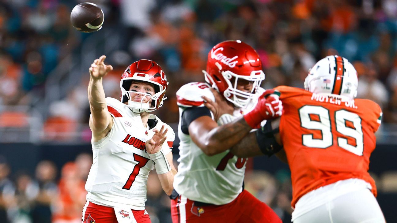 Featured image for Louisville Upsets No. 2 Miami as Carson Beck Throws 4 Interceptions