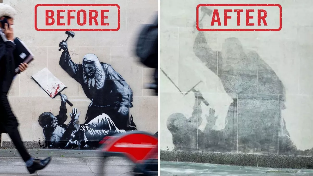 Featured image for Banksy Mural of Judge and Protester Removed Amidst Controversy