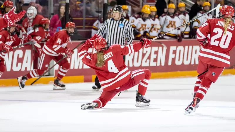 Wisconsin Badgers secure spot in NCAA Women's Hockey Championship game with overtime win.
