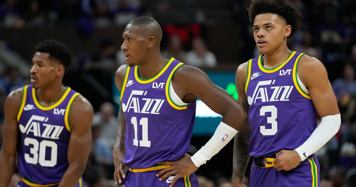 Featured image for Keyonte George shines in Utah Jazz's season opener, but starting point guard role remains uncertain