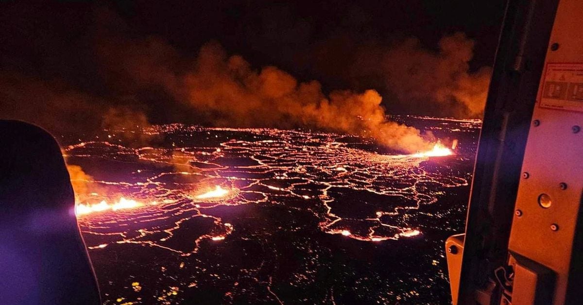 Iceland's Fiery Volcanic Eruption Captured from Above
