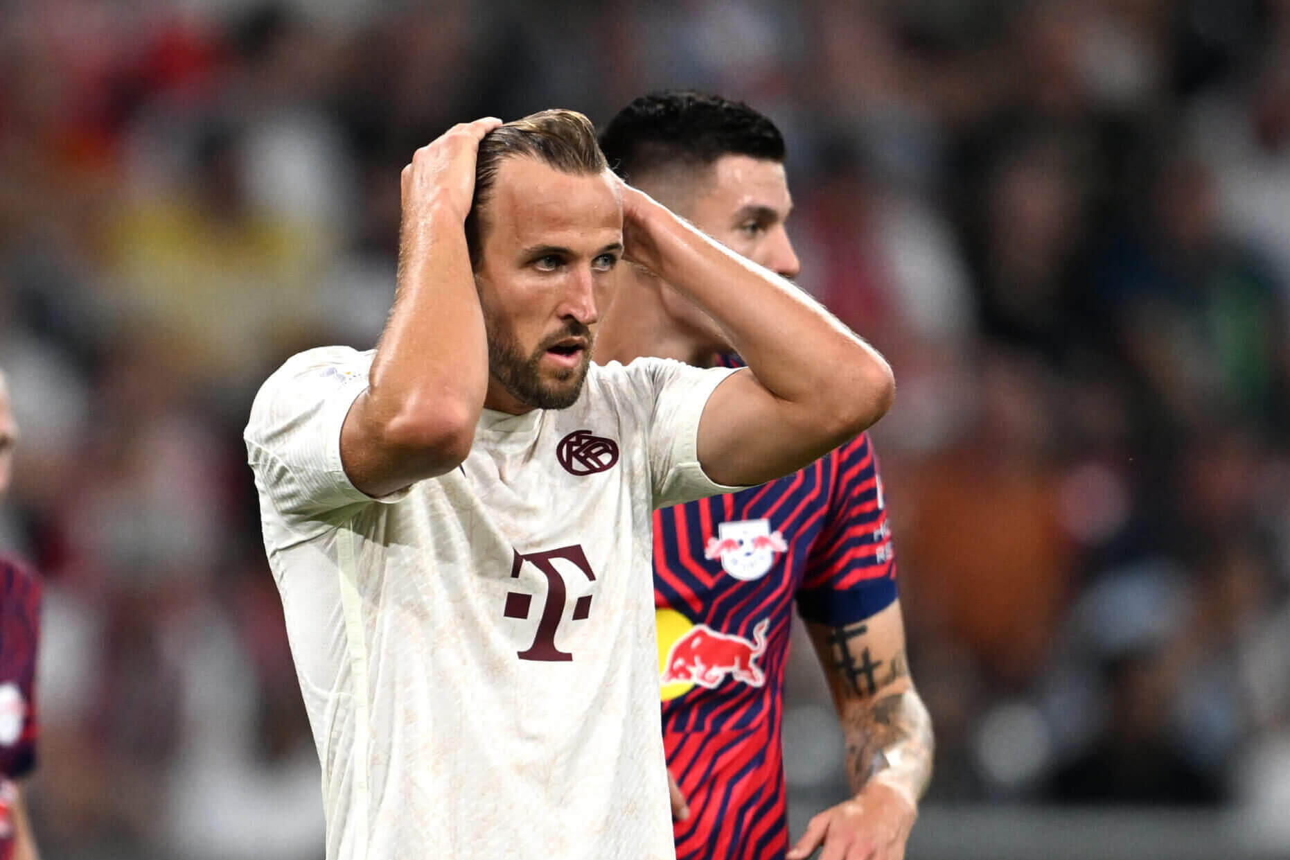 Featured image for Harry Kane's Bayern debut ends trophyless as RB Leipzig triumph 3-0 in DFL-Supercup