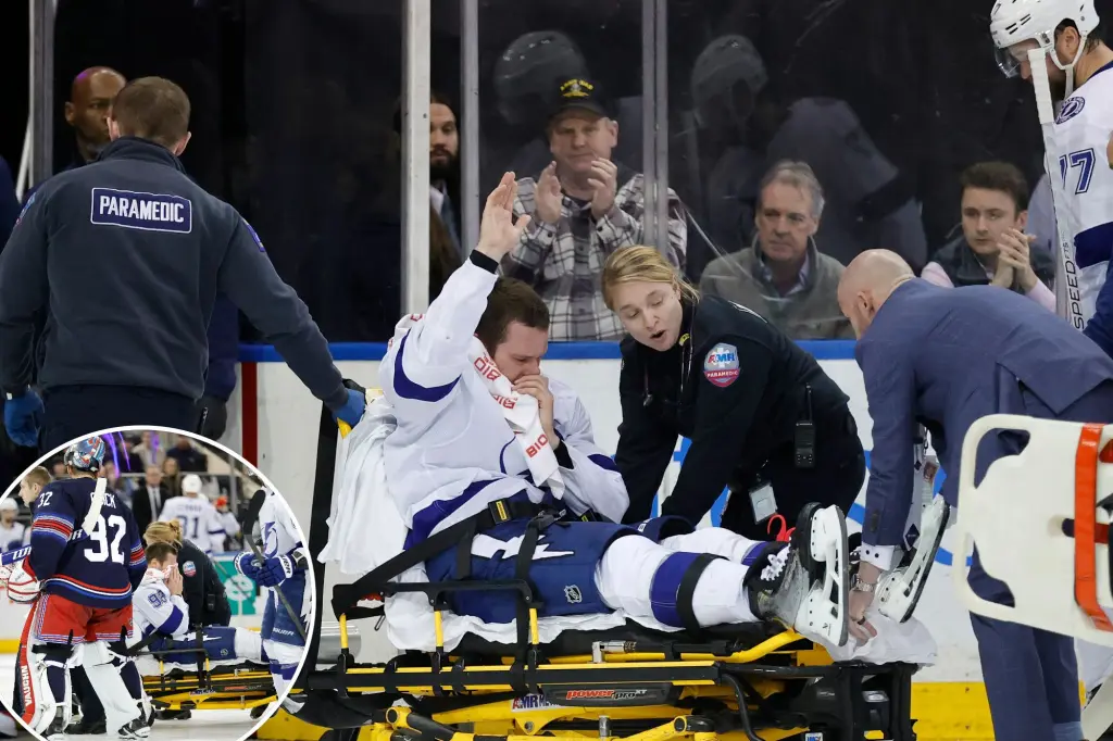 "Lightning's Mikhail Sergachev Injured on Stretcher After Hit by Rangers' Alexis Lafreniere"