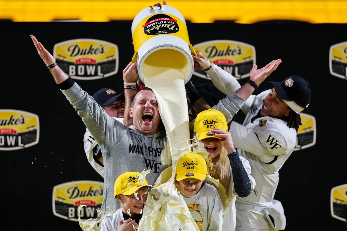 Featured image for Wake Forest Coach Celebrates Mayo Bowl Victory with Viral Bath