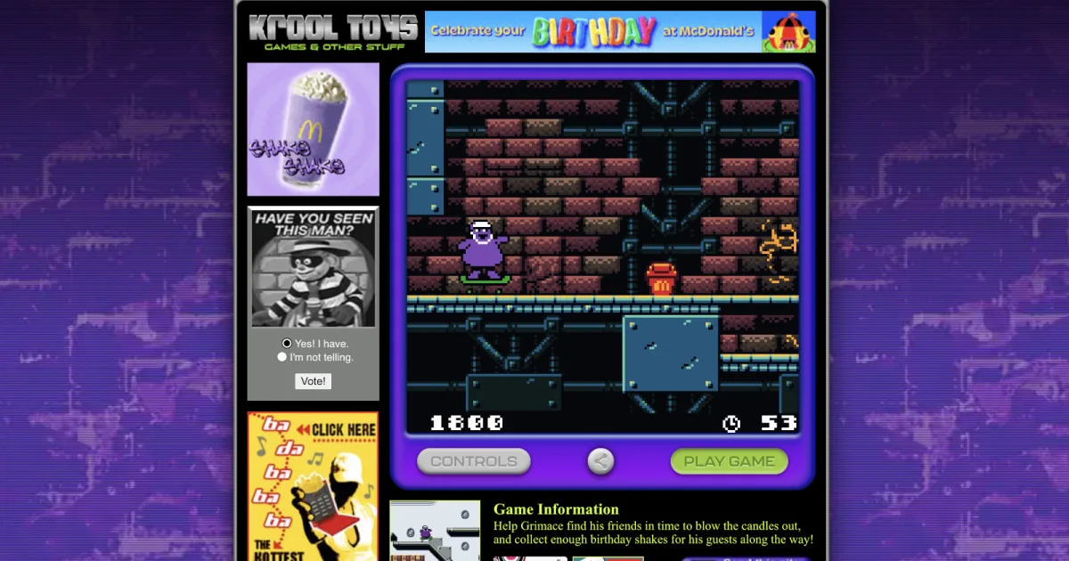 Featured image for McDonald's Launches Grimace Game Boy Color Game.