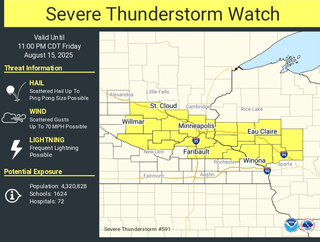 Featured image for Twin Cities issued severe thunderstorm watch amid heavy rain risk