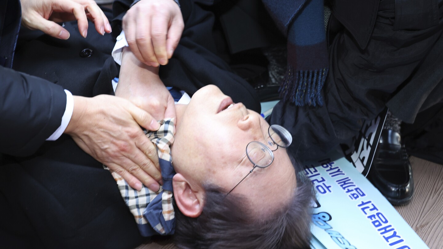 Featured image for South Korean Opposition Leader Lee Jae-myung Stabbed in Neck During Busan Visit