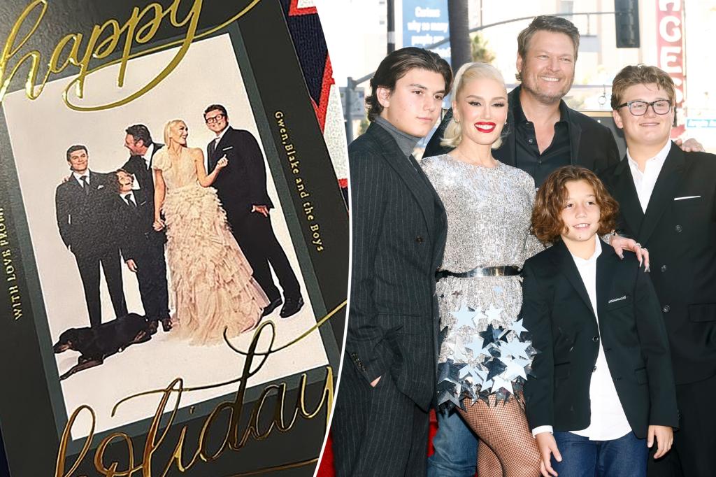 Featured image for Gwen Stefani's Sons Steal the Show in 2023 Family Christmas Card with Blake Shelton