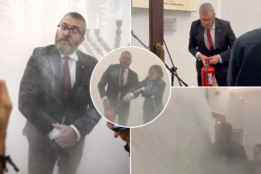 Far-right Polish lawmaker extinguishes Hanukkah candles in parliament