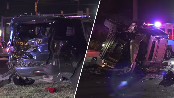 Intoxicated Driver Arrested for Crashing into Police Car and Hospitalizing Three People.