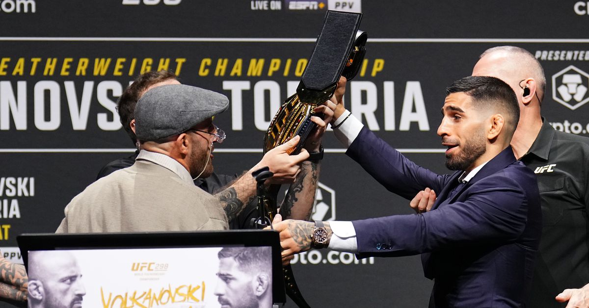 "UFC 298: Topuria Steals Belt, Volkanovski Mocks with 'Old Man' Getup"