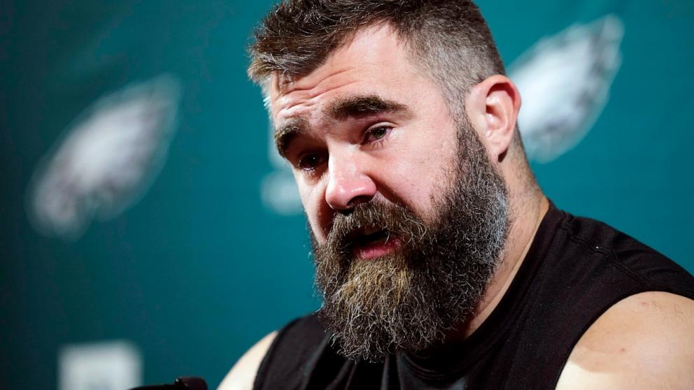 Featured image for "Jason Kelce Tears Up as He Announces Retirement After 13 Seasons in Emotional Press Conference"