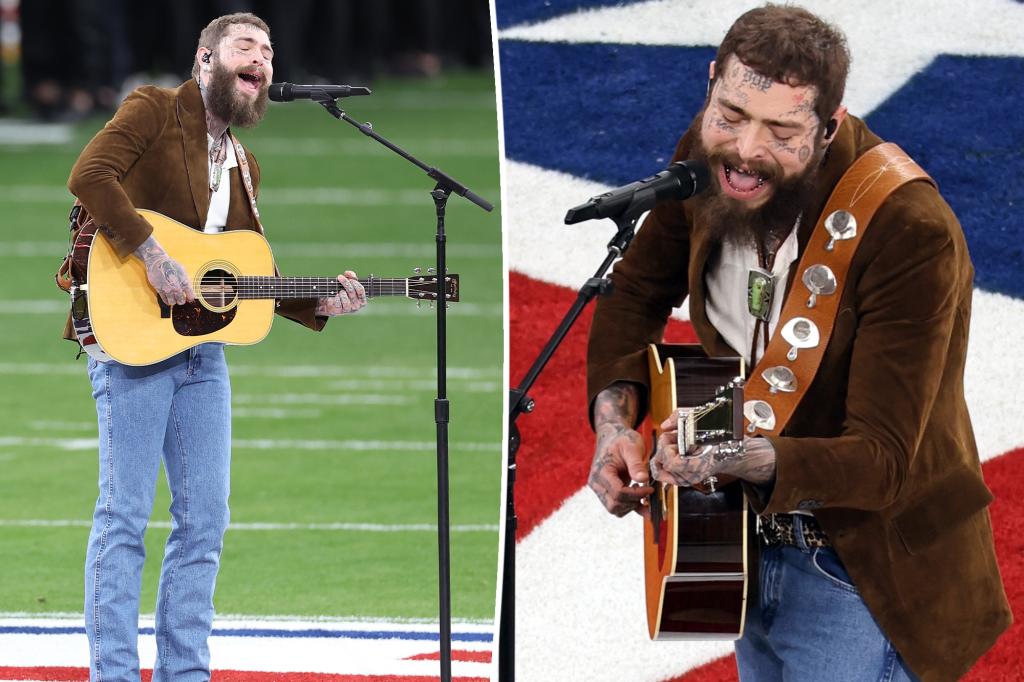 "Post Malone's Folky Rendition of 'America the Beautiful' Steals the Show at Super Bowl 2024"