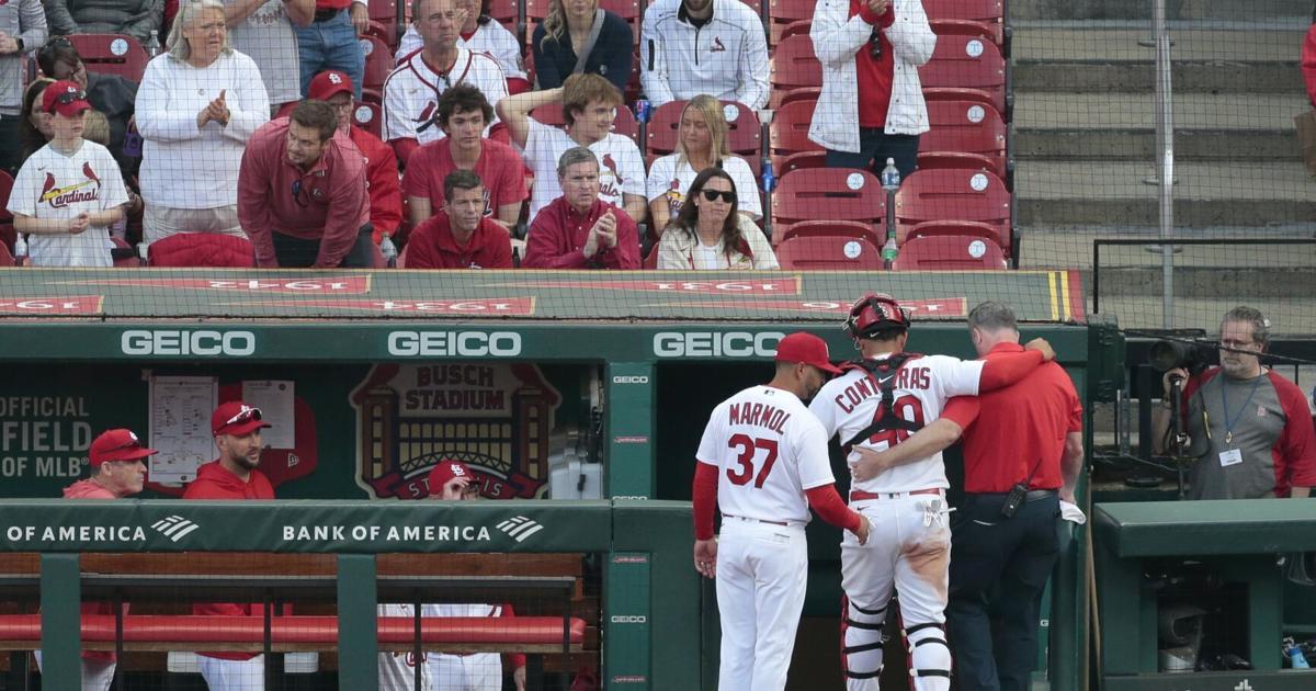 Featured image for Cardinals' Willson Contreras day-to-day with knee injury after taking 103 mph pitch.