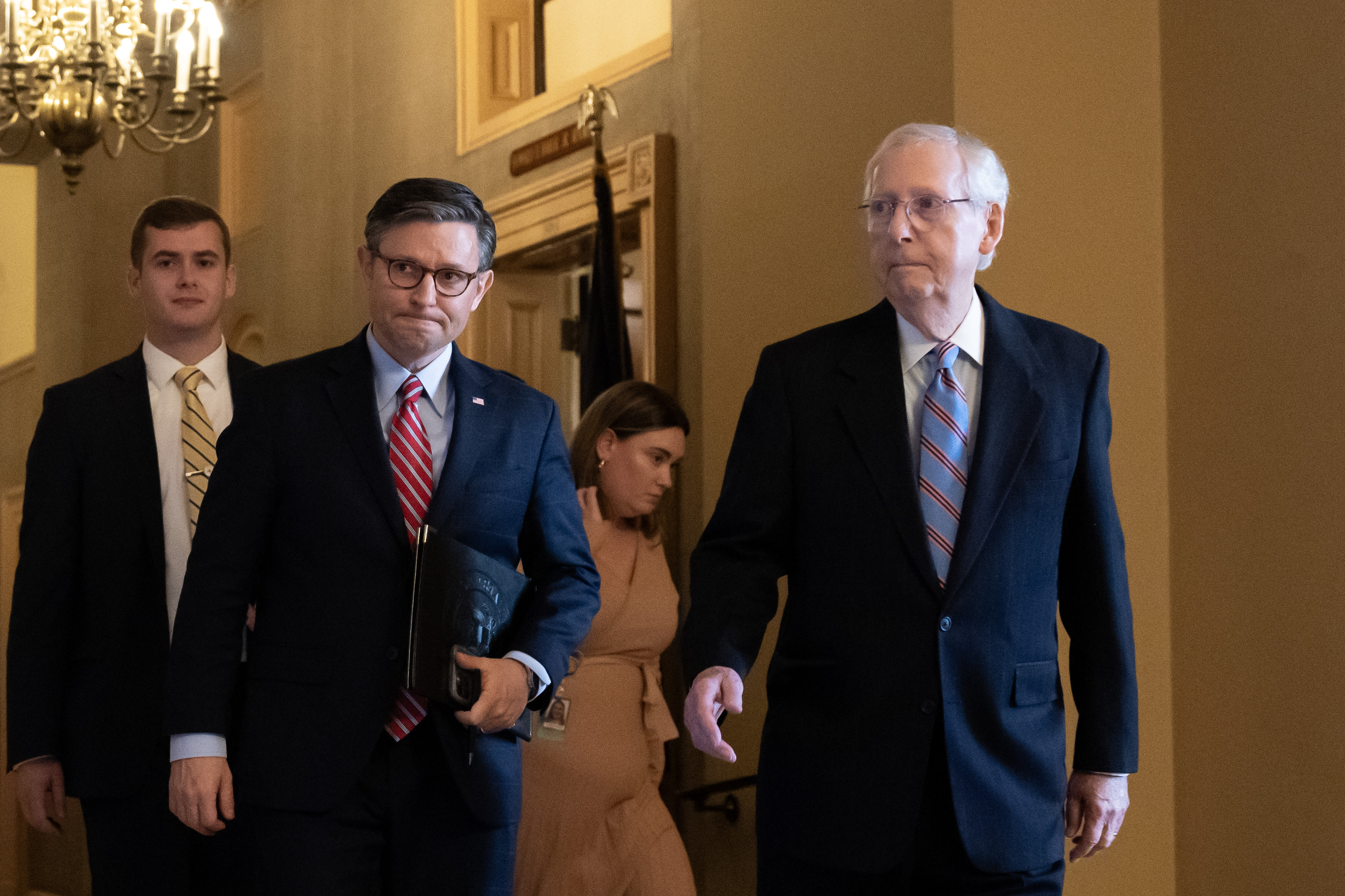 "Border Negotiations: McConnell, Johnson, and Trump's Influence"