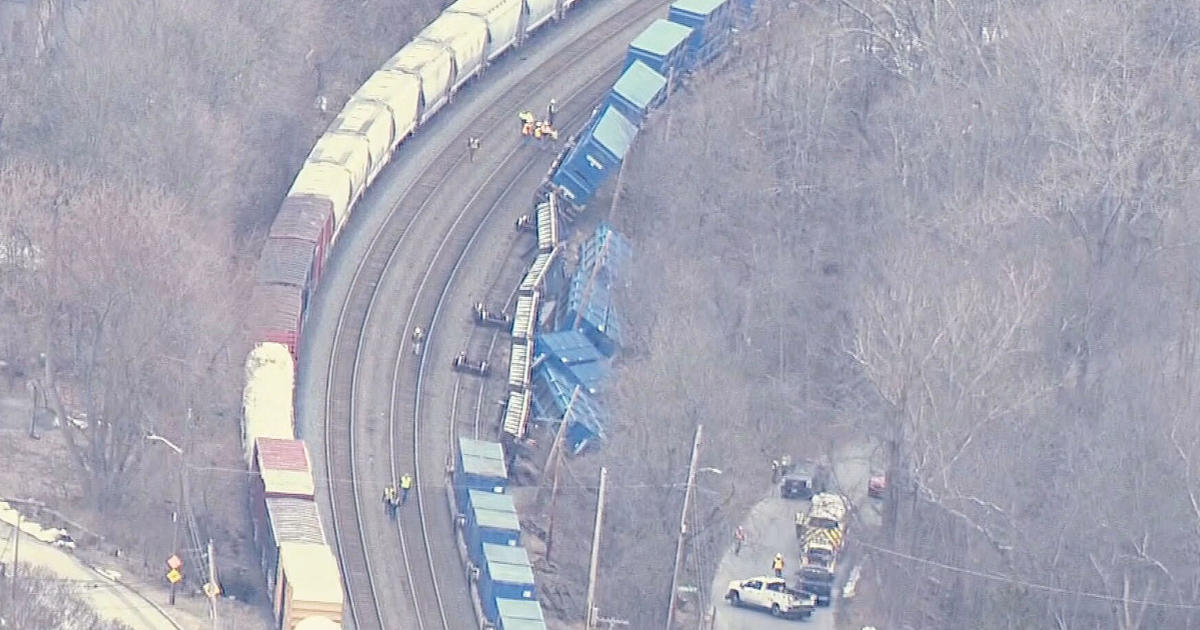 Trash-filled freight train derails in Ayer, Massachusetts.