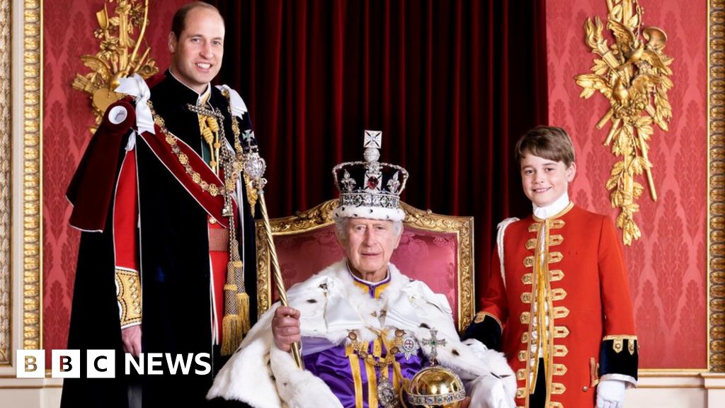 "King Charles and Heirs Prince William and Prince George Pose for Historic Coronation Portrait"