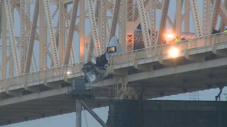 Featured image for Dramatic Rescue: Semi Truck Dangles Over Ohio River Bridge