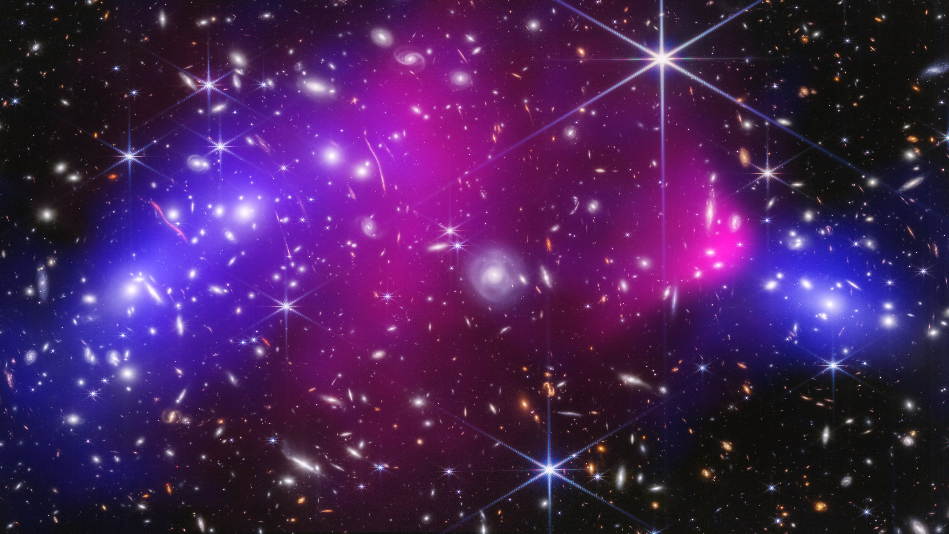 James Webb Telescope Reveals Detailed Dark Matter Map in Bullet Cluster