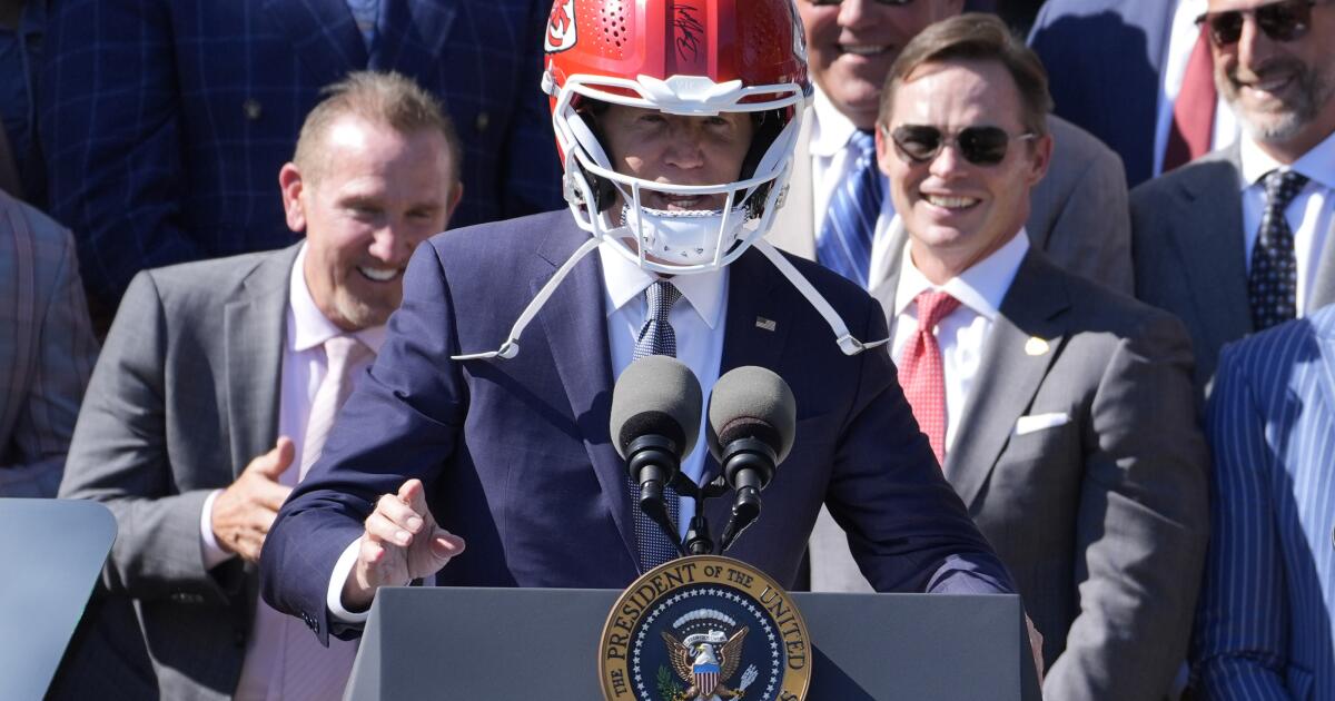 Biden Wears Chiefs Helmet During White House Celebration