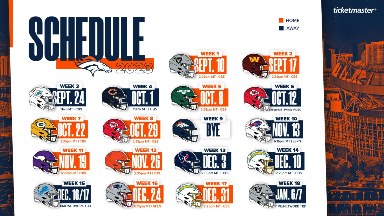 "Denver Broncos' 2023 Schedule: Prime-Time Games, Road Trip, and Ticket Sales"