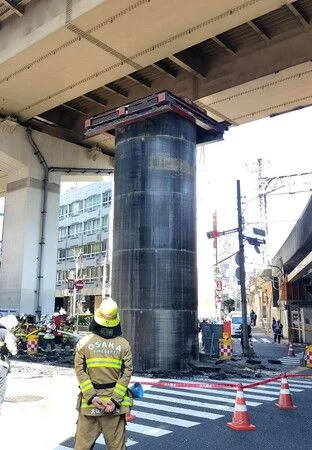 13-Meter Pipe Emerges from Ground at Osaka Construction Site