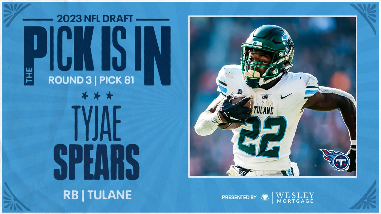 Tulane RB Tyjae Spears drafted by Tennessee Titans in 2023 NFL Draft.