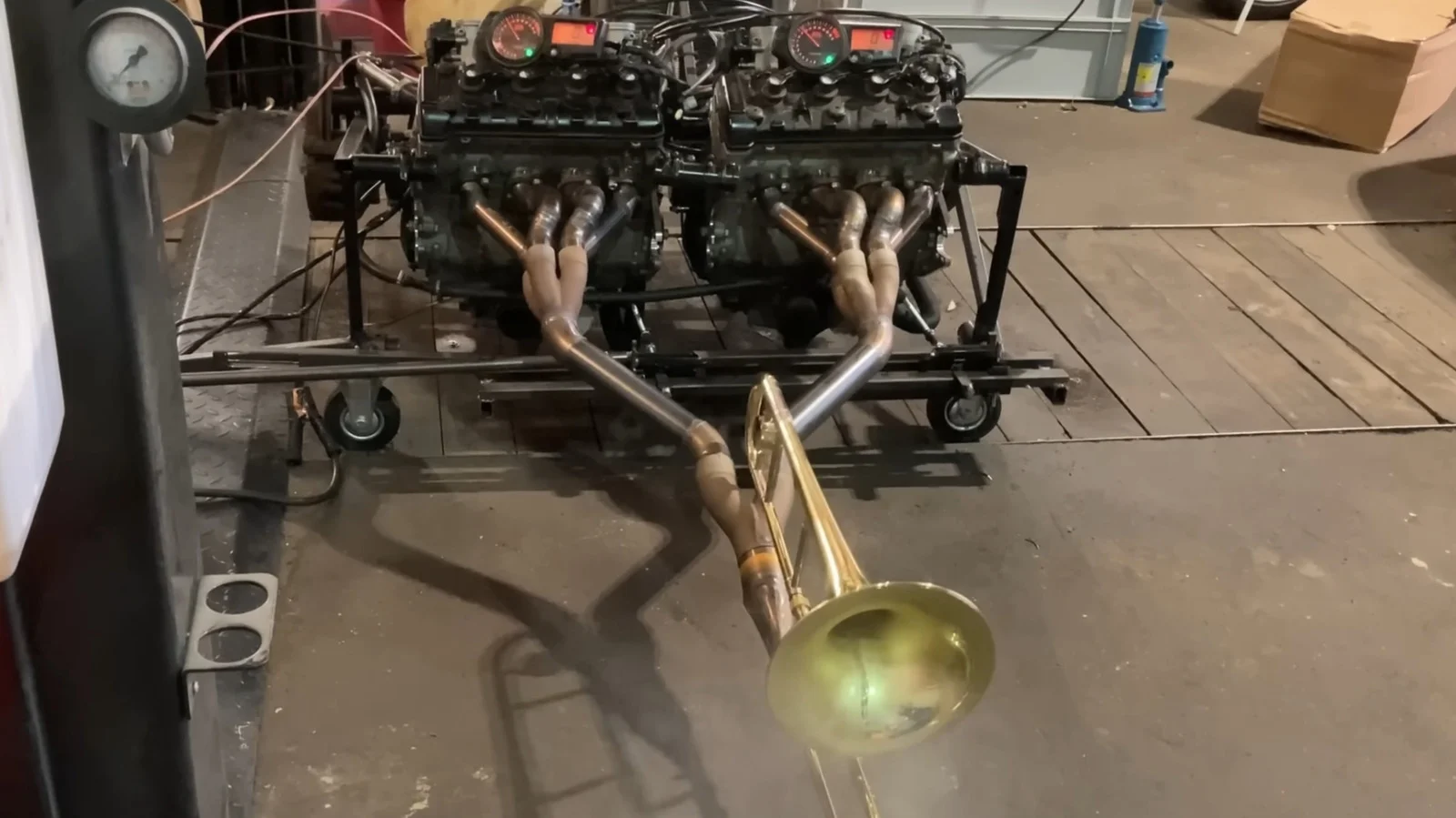 Two Motorcycle Engines Create a 15,000 RPM Trombone Duet