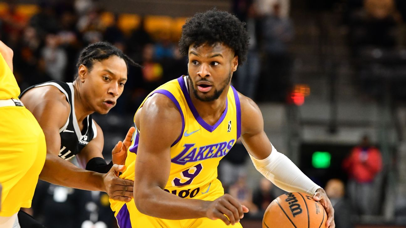 Featured image for Bronny James Shines with 30 Points in G League Road Debut