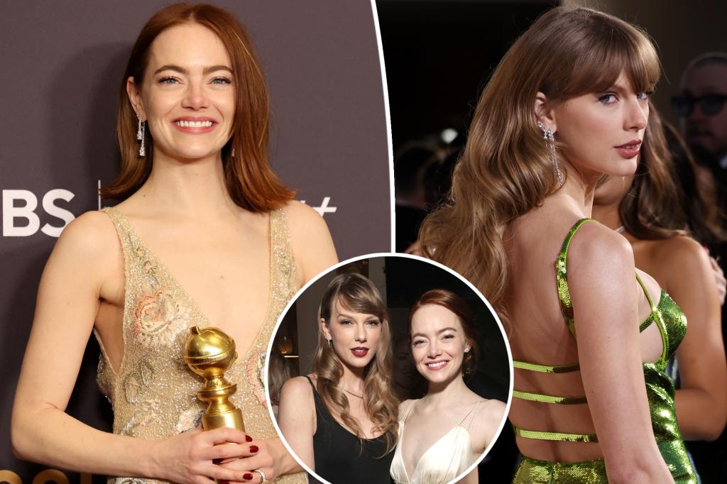 Featured image for "Emma Stone's Golden Globes 2024 Win and Playful Banter with Taylor Swift"
