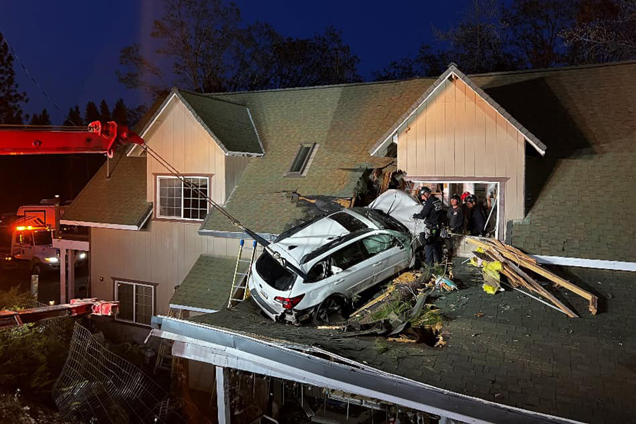 Featured image for Car Crashes into Second Story of California Home After Flying Through the Air.