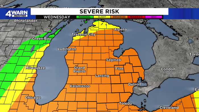 Severe thunderstorms threaten Metro Detroit with potential tornadoes.
