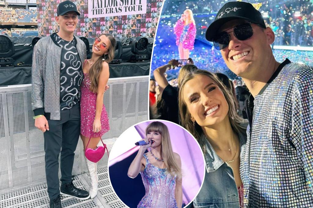 Featured image for Mac Jones and Sophie Scott join Taylor Swift's Eras Tour in Boston.