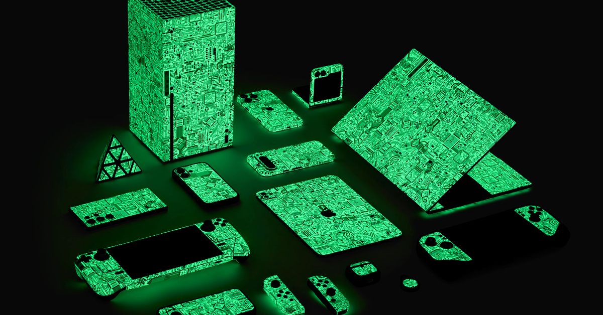 Featured image for Dbrand Unveils Glow-in-the-Dark Circuit Board Skins for Tech Devices