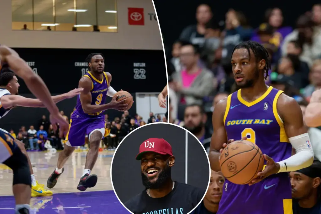 Featured image for Bronny James Shines in G League Debut with Star-Studded Support